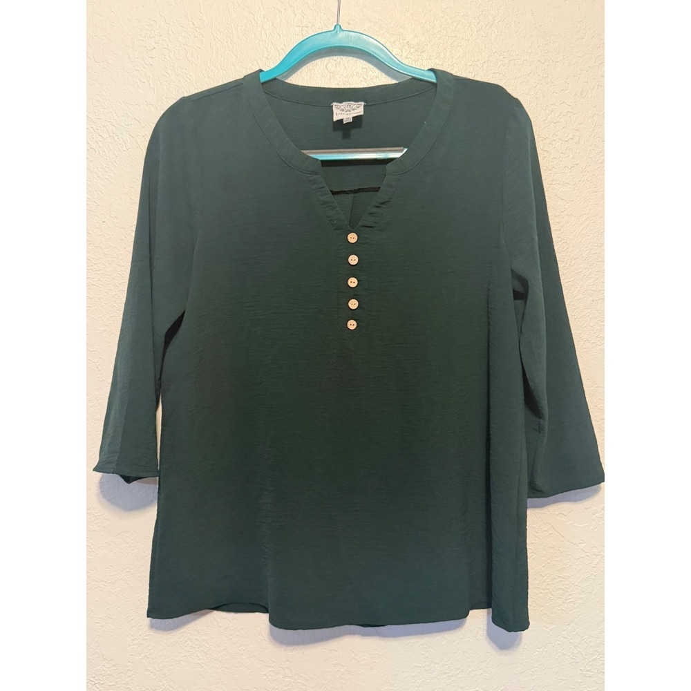 Late August Dark Green Henley Blouse 3/4 Sleeve Split Neck Top Medium DT6638-3Q